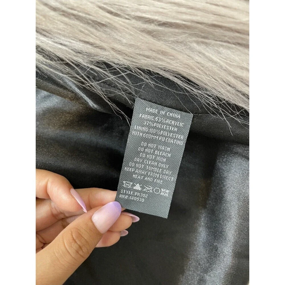 STUNNING Women XL Ombre Faux Fur Coat in Smoked Wool Black Grey Pockets Mob Wife - Picture 11 of 13
